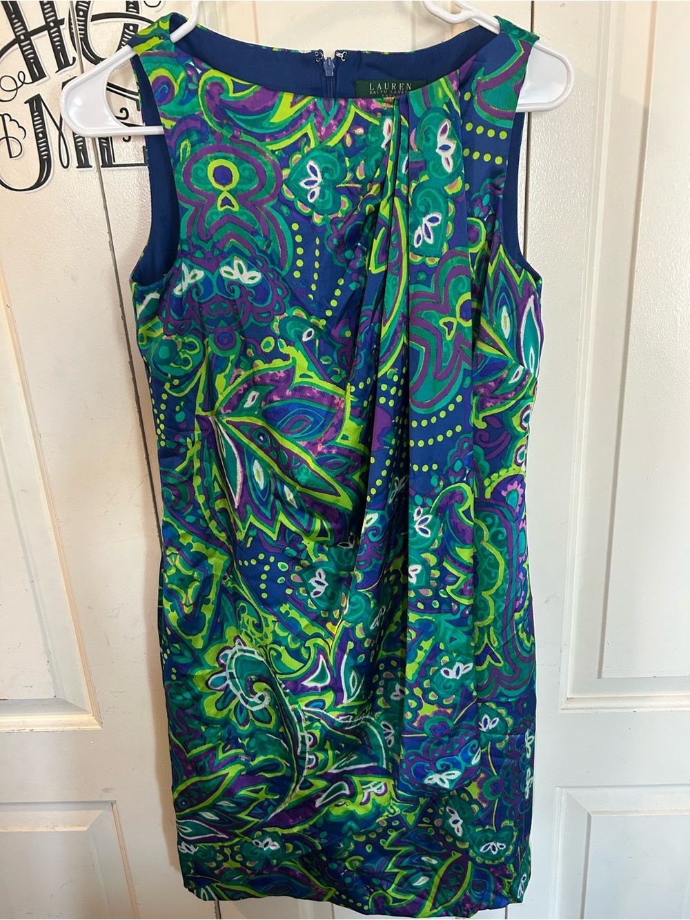 Lauren Ralph Lauren Abstract Paisley Print Draped Sleeveless Shift Dress Size 4